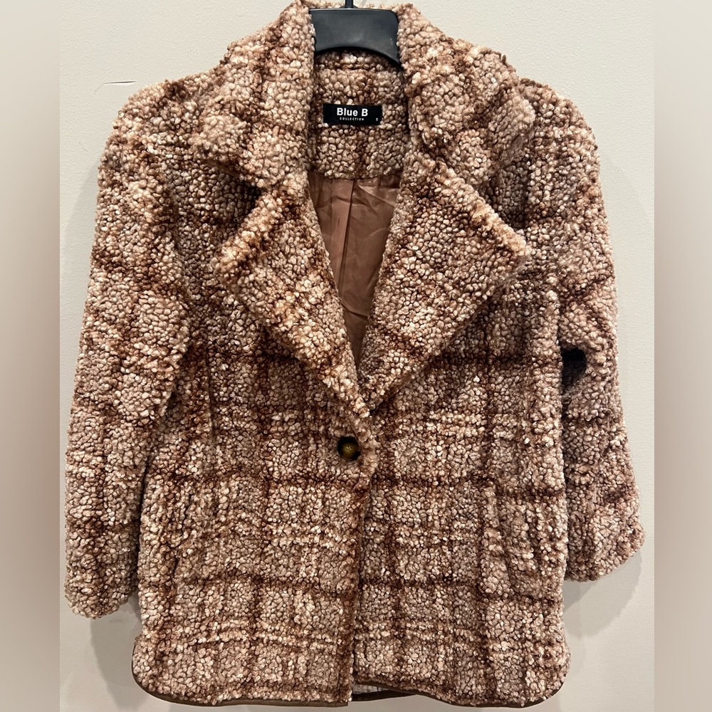 Blue B Collection Plaid Fur Coat